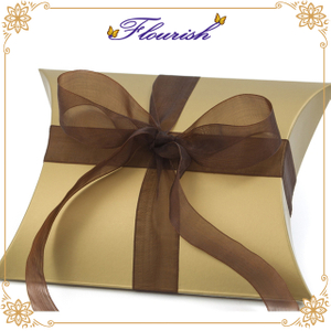 Brown Ribbon Golden Pillow Box 