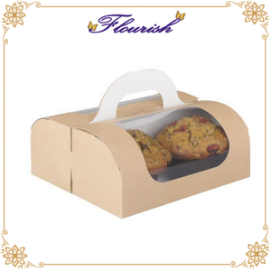 Plain Color Kraft Paper Bread Box for Breakfast with Carrier