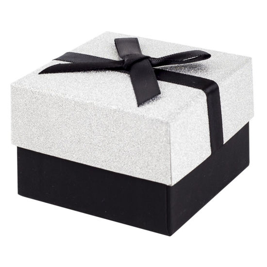 Rigid Square Cardboard Jewelry Gift Box with Bowtie Decoration