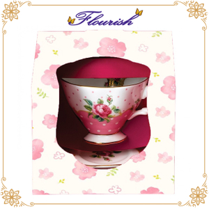 Flower Printing Pink Cardboard Tea Cup And Saucer Gift Display Box