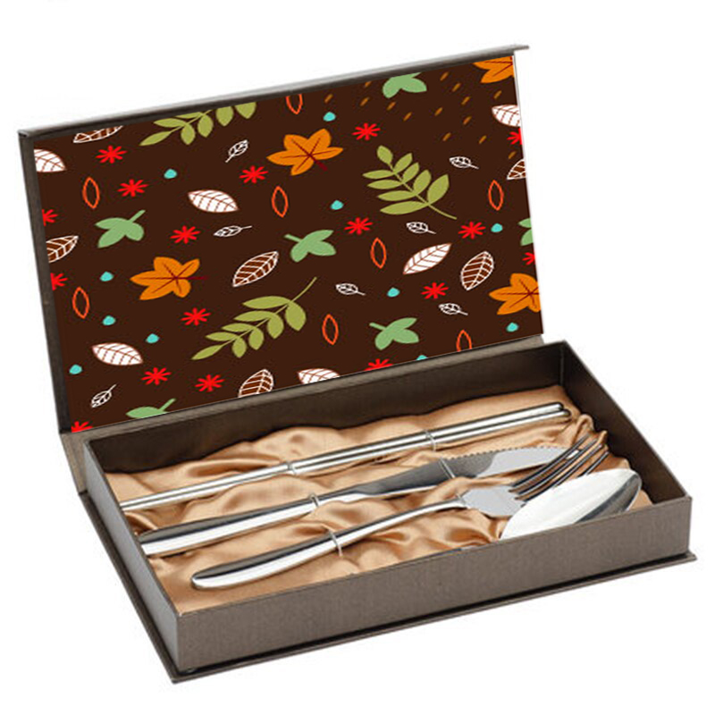 Elegant Navy Color Rigid Cardboard Cutlery Packaging Box with Insert