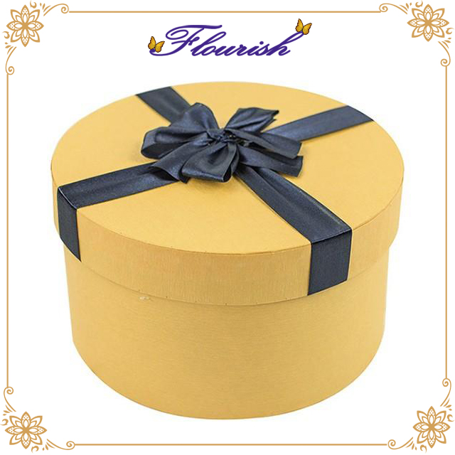 Gray Board Brown Kraft Paper Round Box with Black Ribbon - Buy Round